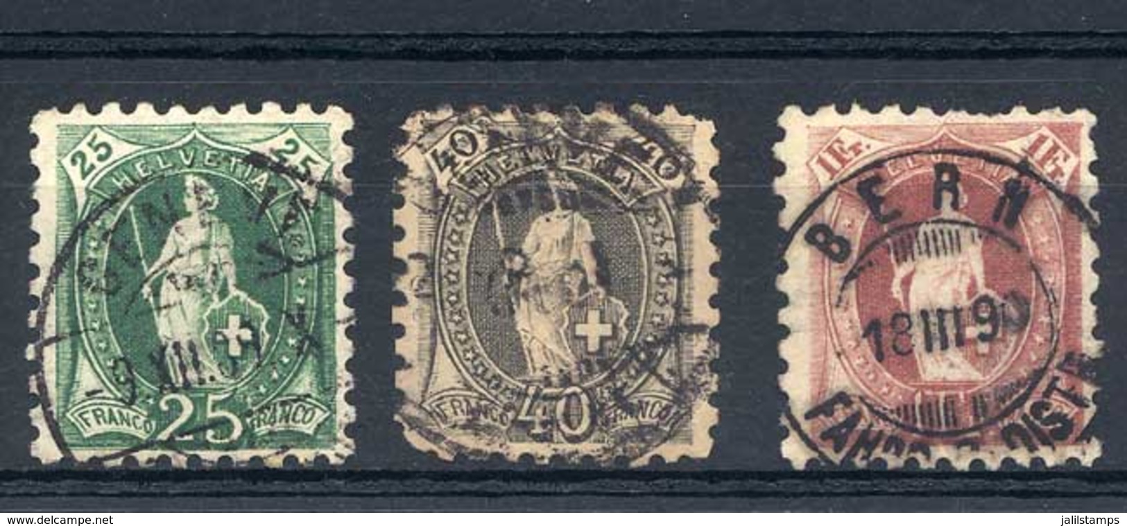 1188 SWITZERLAND: Sc.90 + 91 + 93, 1888 25c., 40c. And 1Fr. With PERFORATION 9½, Used - Other & Unclassified