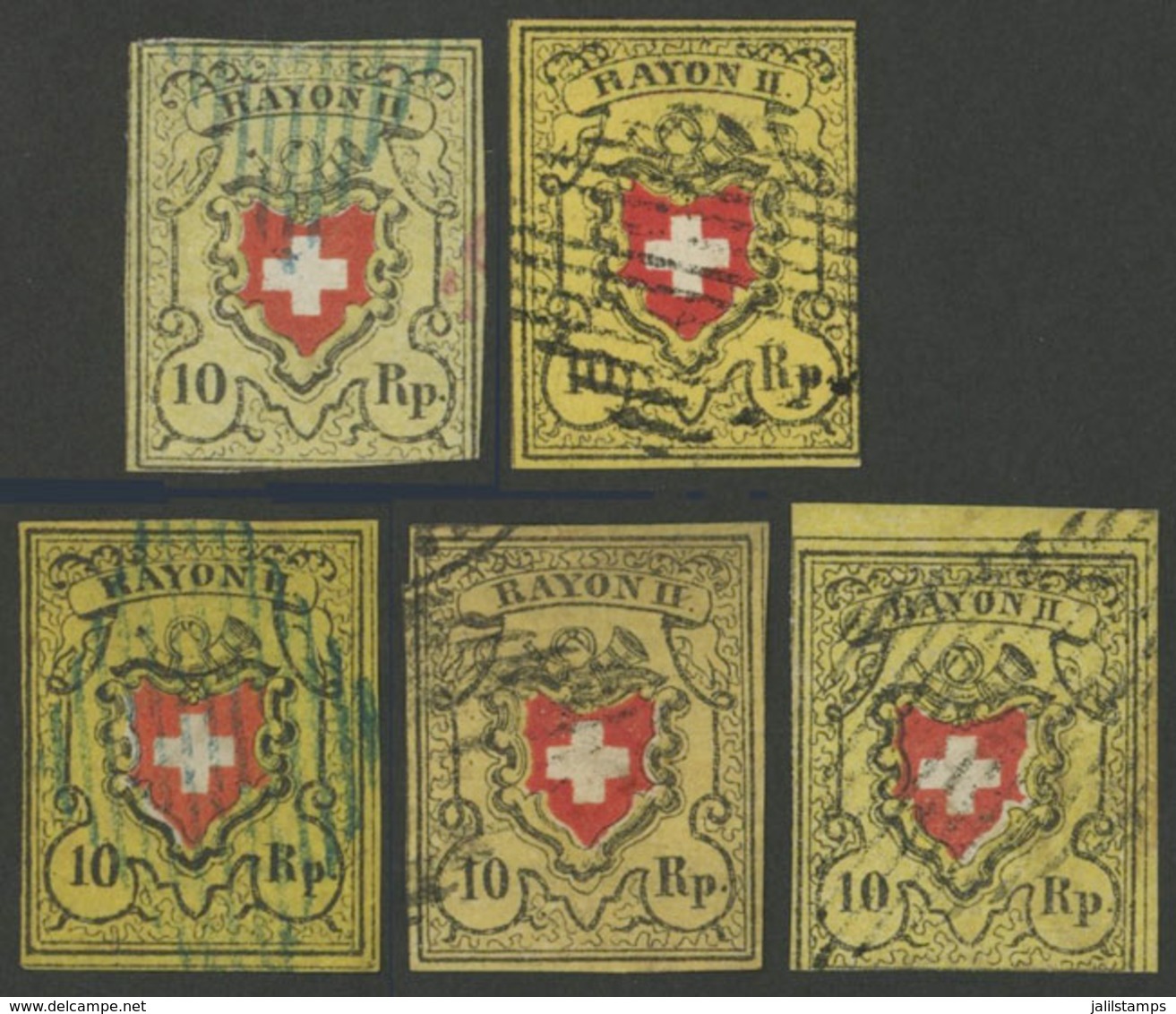 1190 SWITZERLAND: Sc.8, 1850 10Rp., 5 Used Examples, Mixed Quality, Catalog Value US$ - Otros & Sin Clasificación