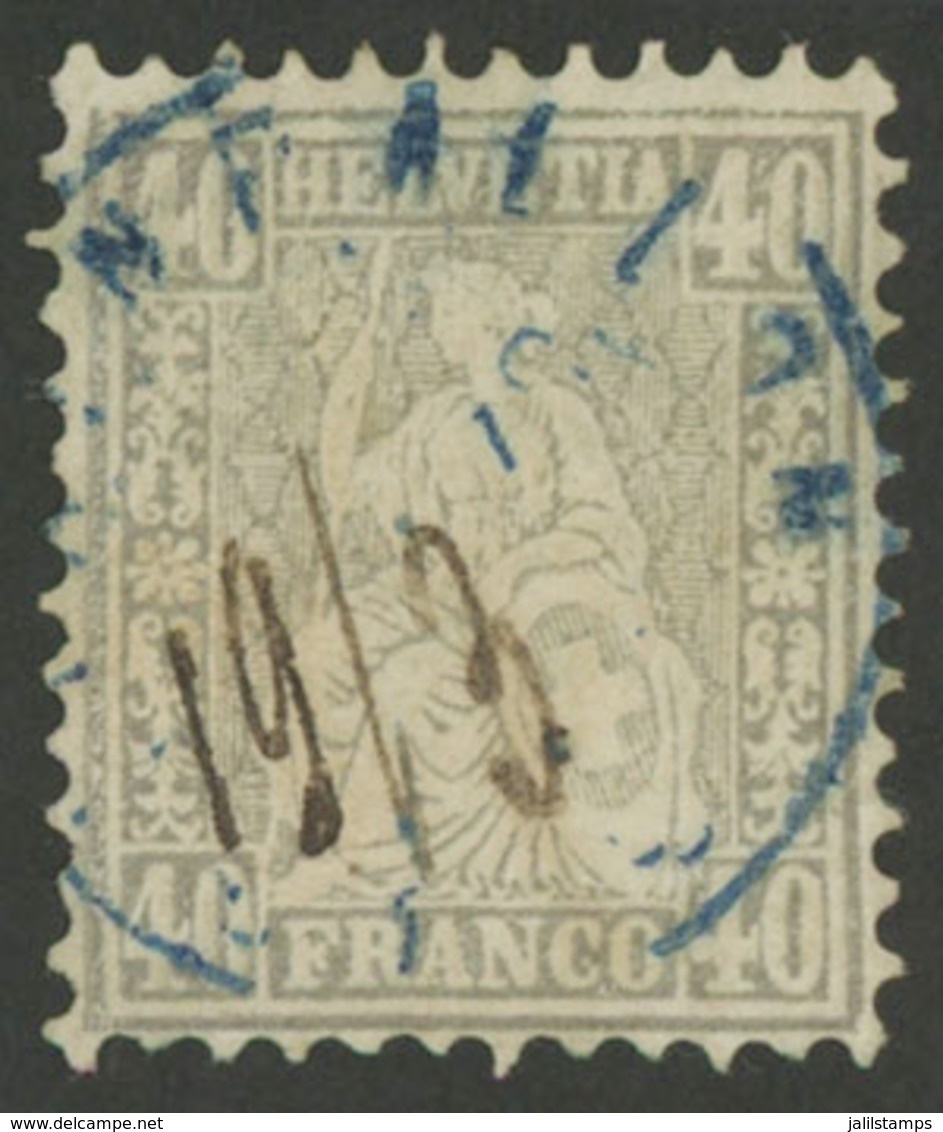 1195 SWITZERLAND: Sc.58, 1867/78 40c. Gray, Used, Interesting Cancel! - Otros & Sin Clasificación