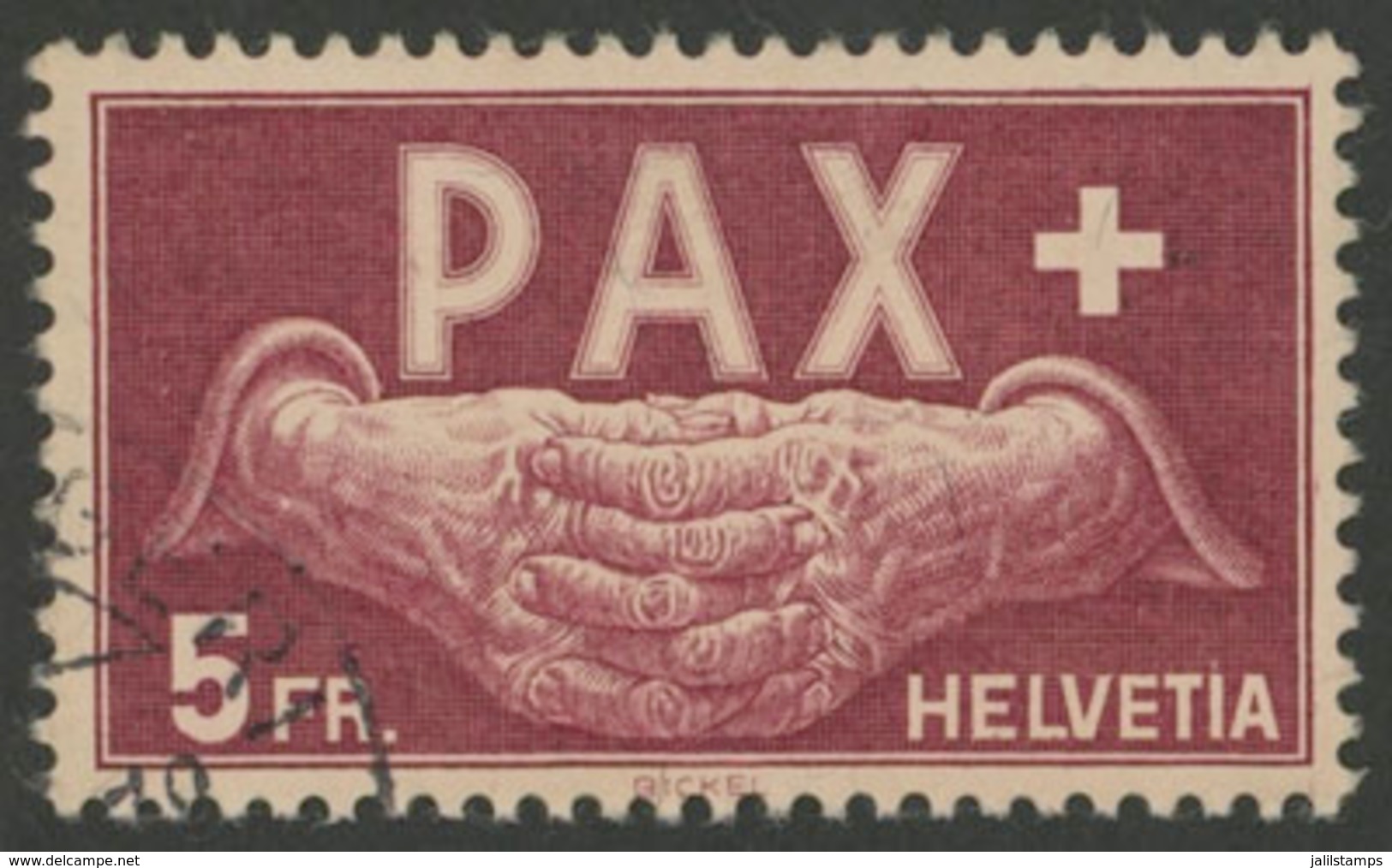 1200 SWITZERLAND: Sc.304, 1945 Pax 5Fr., Used, Very Good Example! - Sonstige & Ohne Zuordnung