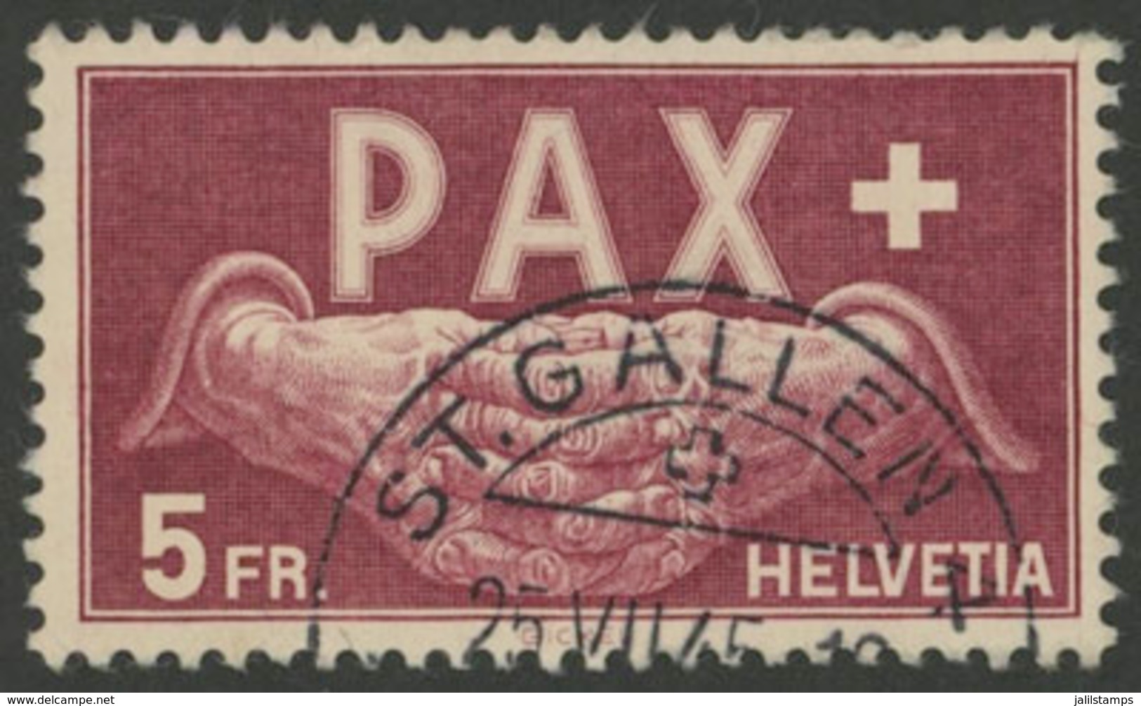 1201 SWITZERLAND: Sc.304, 1945 Pax 5Fr., Used, Good Example! - Other & Unclassified