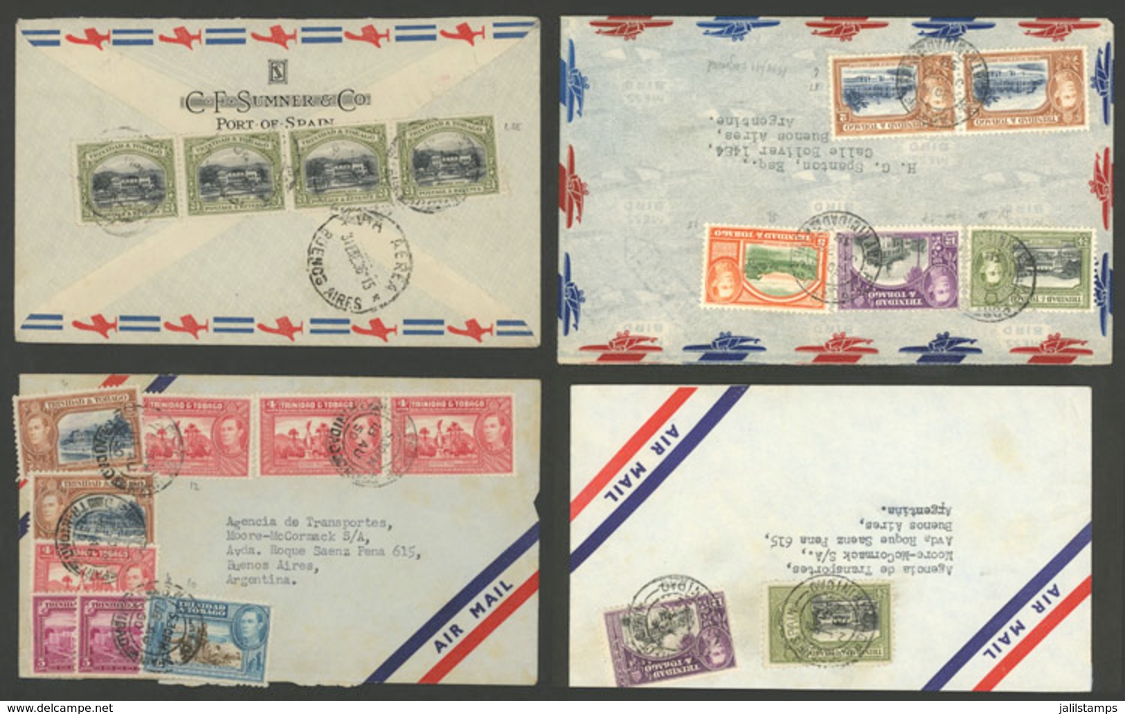 1224 TRINIDAD & TOBAGO: 4 Airmail Covers Sent To Argentina Between 1936 And 1952 With - Trinidad Y Tobago