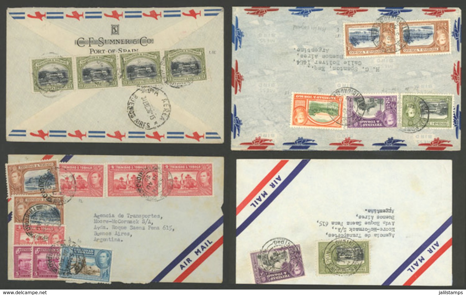 1224 TRINIDAD & TOBAGO: 4 Airmail Covers Sent To Argentina Between 1936 And 1952 With - Trinidad & Tobago (...-1961)