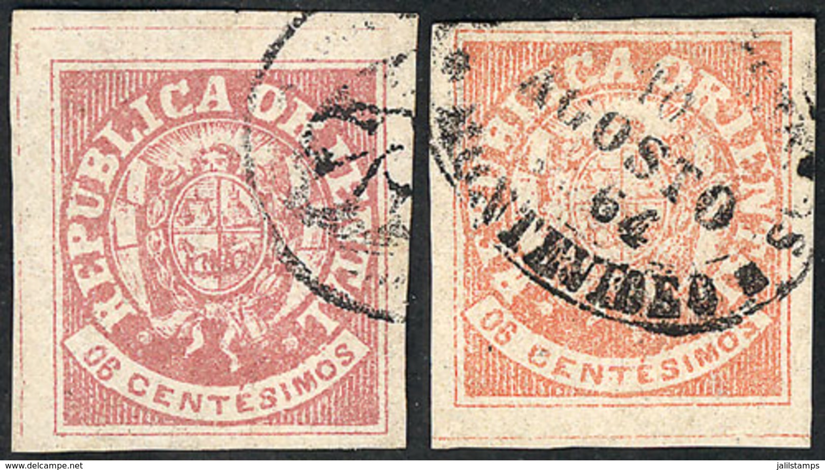 1244 URUGUAY: Sc.20, 1864 Escudito 6c. SALMON Color, Used In Montevideo On 10/AU/1864 - Uruguay