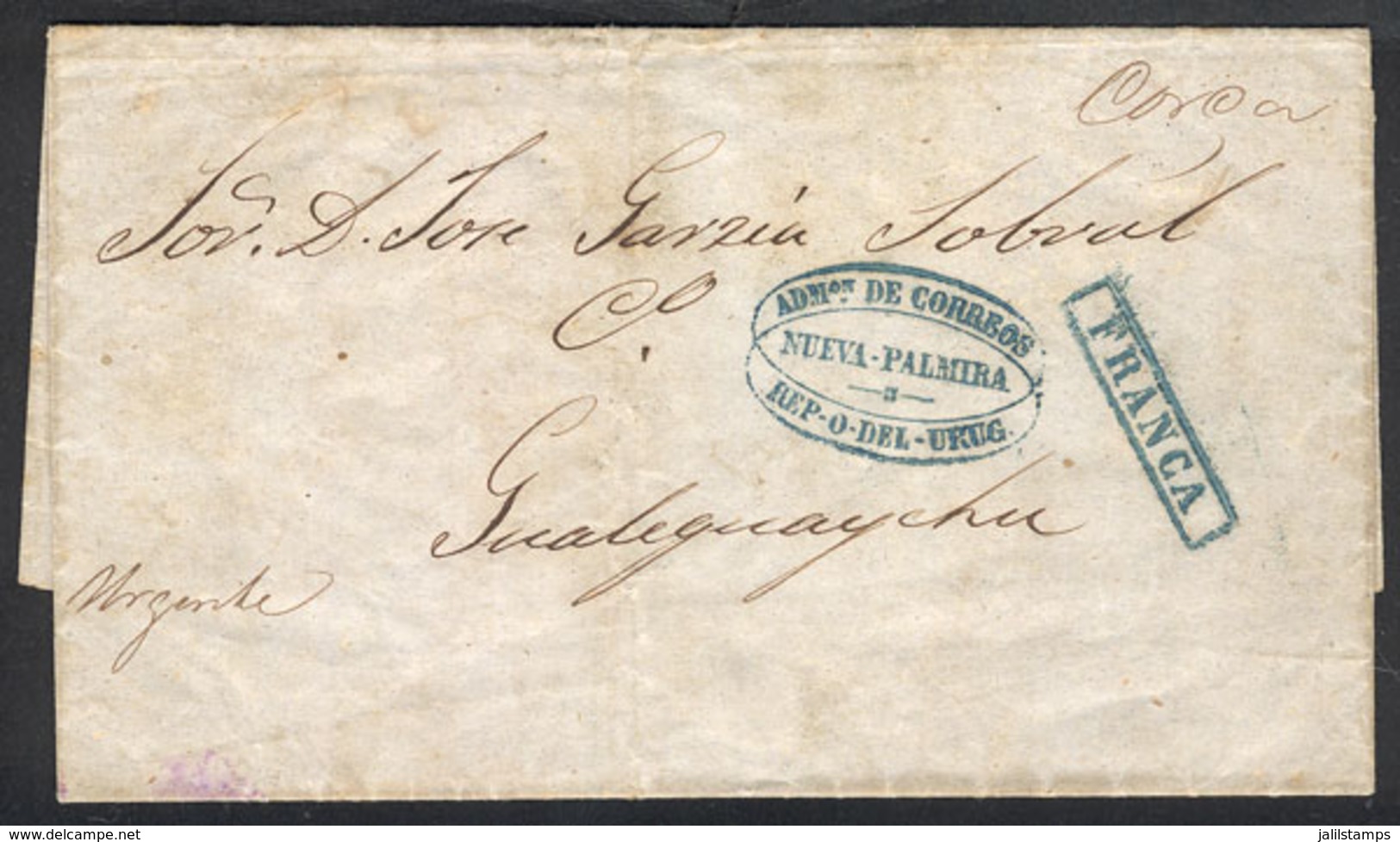 1253 URUGUAY: "Entire Letter Dated ""Carmelo 6/MAR/1859"", Sent To Gualeguaychú, With - Uruguay