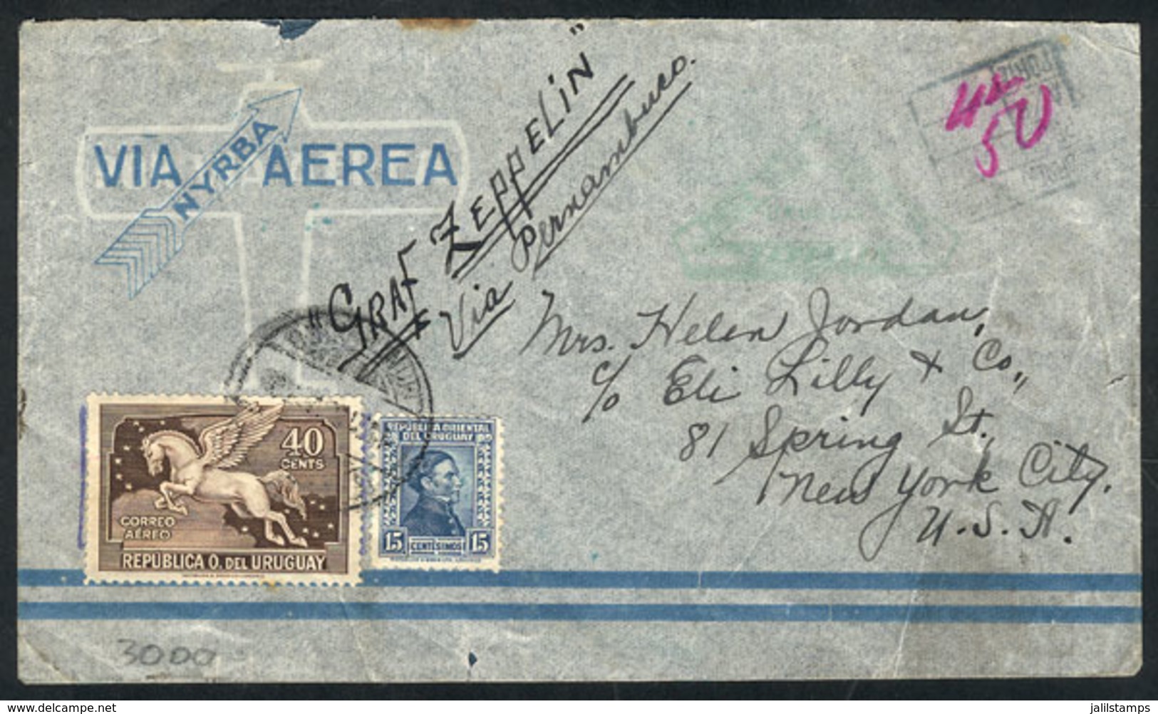 1257 URUGUAY: Cover Flown By Zeppelin, Sent From Montevideo To USA On 18/MAY/1930, Wi - Uruguay