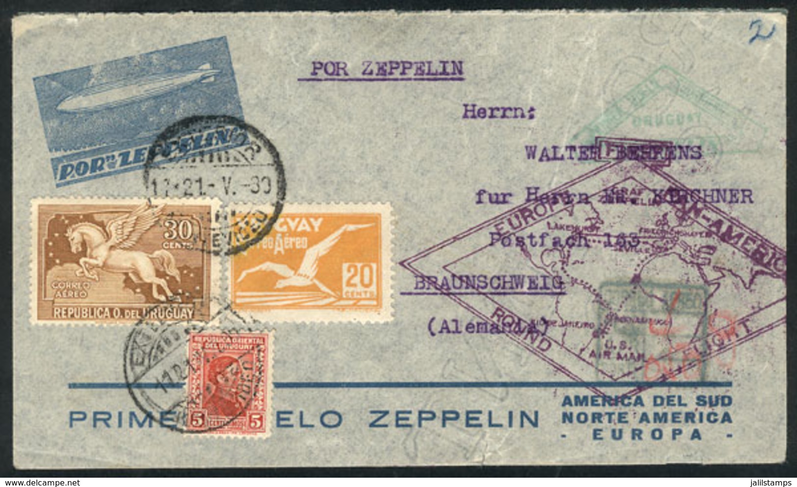 1258 URUGUAY: Cover Flown By Zeppelin, Sent From Montevideo To Germany On 21/MAY/1930 - Uruguay