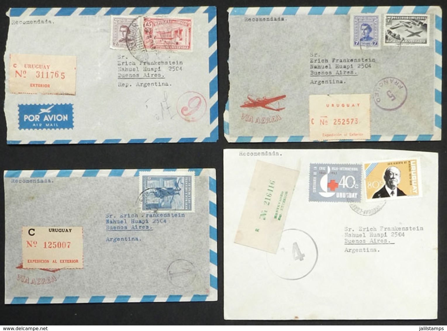 1259 URUGUAY: 63 Covers With Interesting Postages Sent To Argentina, Very Fine Genera - Uruguay