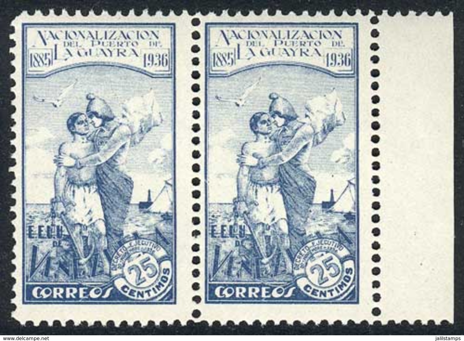 1265 VENEZUELA: Yv.184A, 1936 Nationalization Of The Port Of La Guayra 25c. Unissued, - Venezuela