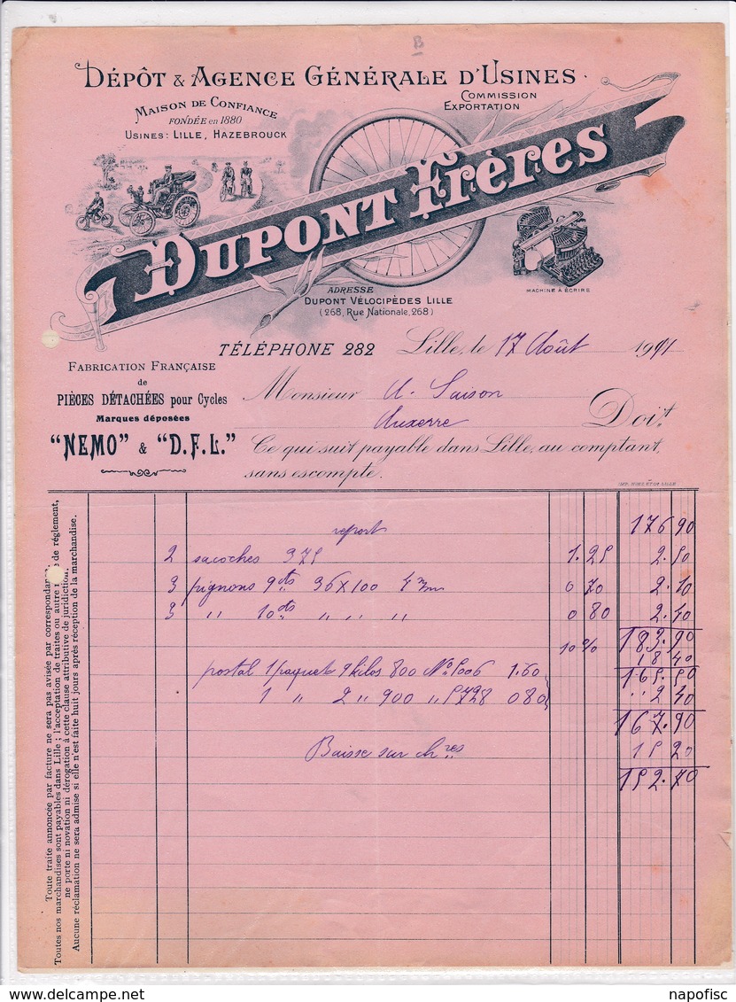 59-Dupont Frères Dépôt & Agence Générale D'Usines..Lille..1901 - Automobile