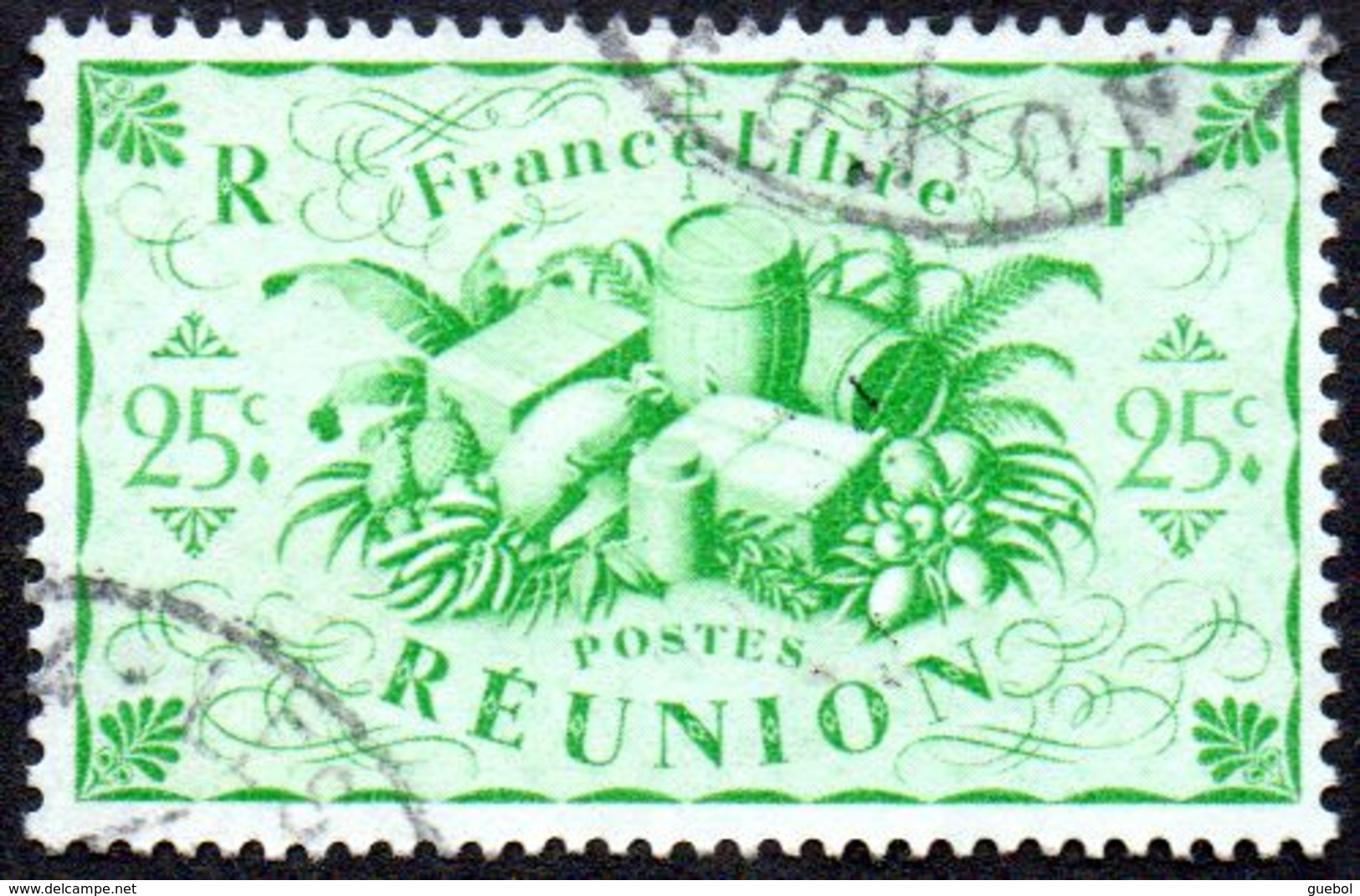 Réunion Obl. N° 235 - Détail De La Série De LONDRES - Productions - 25 Cts Vert-jaune - Gebraucht