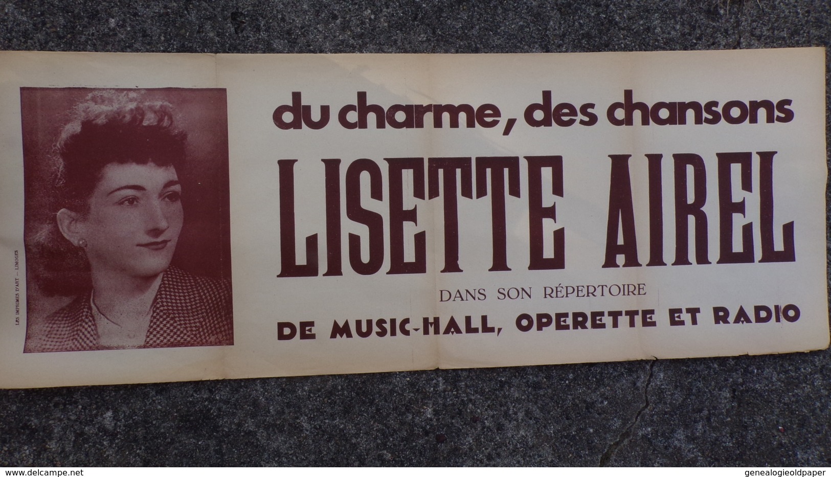 87- LIMOGES- RARE  AFFICHE MUSIC HALL OPERETTE RADIO- LISETTE AIREL- IMPRIMERIE LES IMPRIMES D' ART - Posters