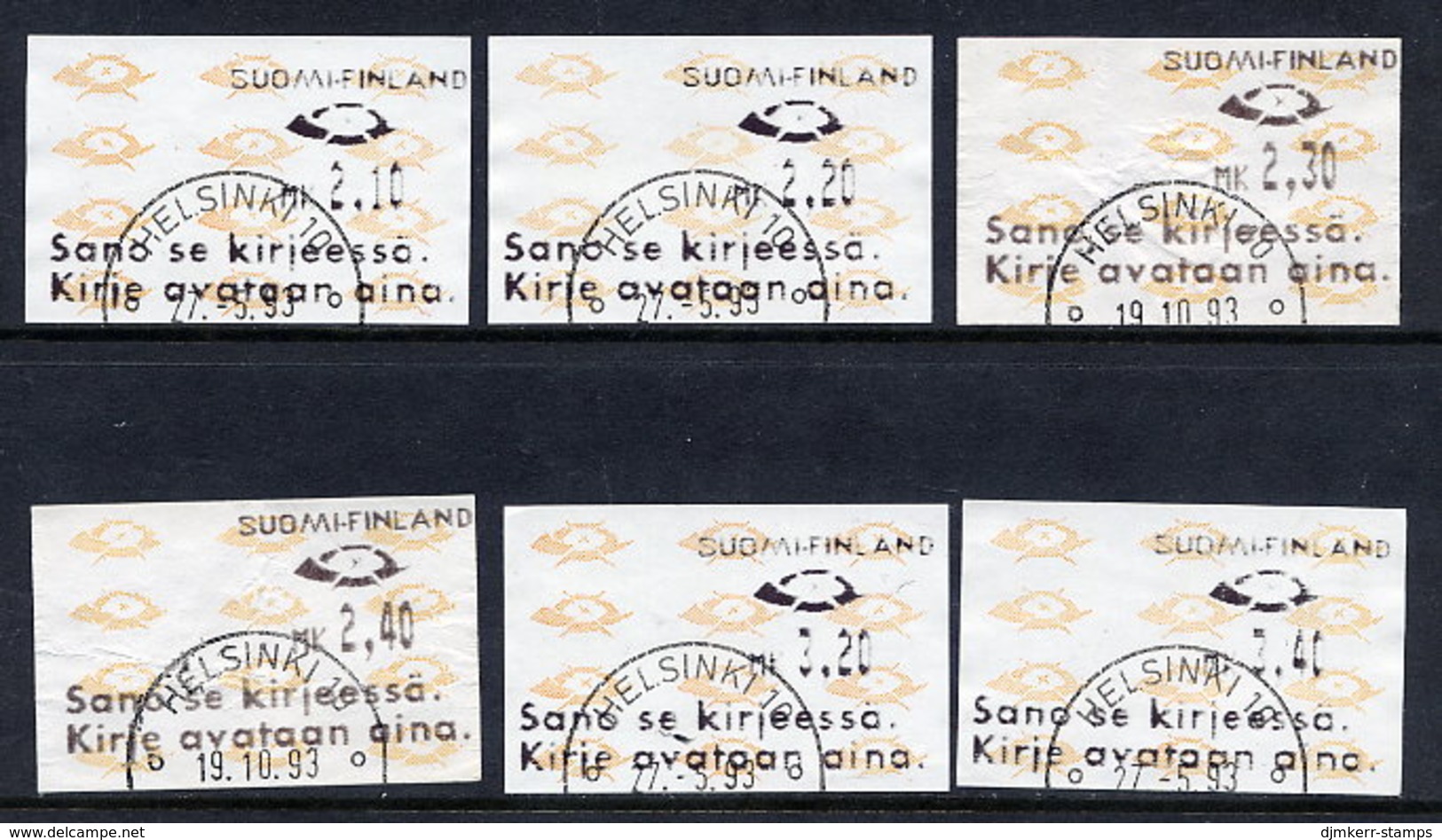 FINLAND 1993 Definitive With Finnish Slogan On 1991 Thermal Print Type , 6 Different Values Used . As  Michel 10 - Timbres De Distributeurs [ATM]