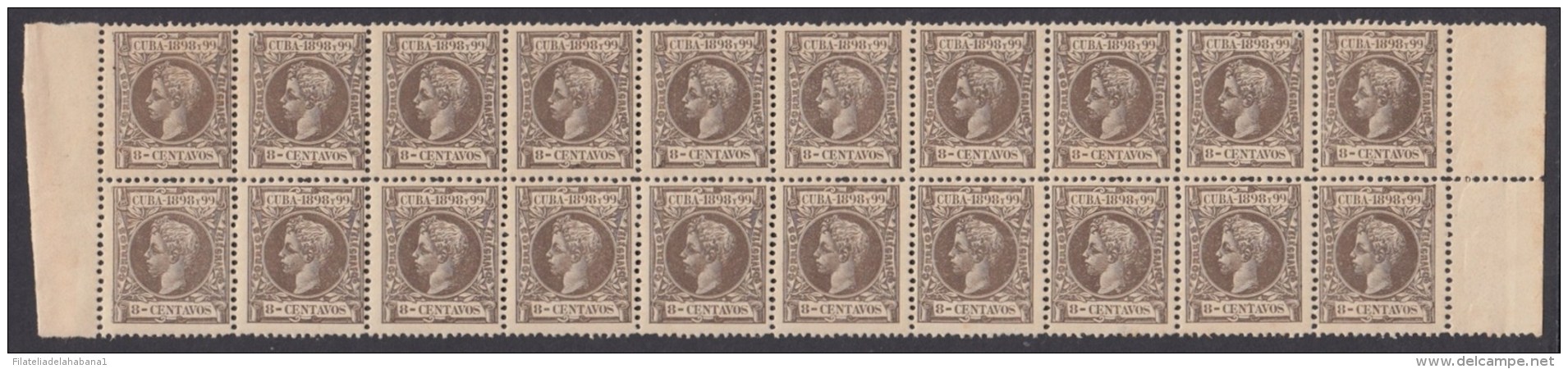 1898-232 CUBA ESPAÑA SPAIN, 1898 (LG1404) 8c BLOCK 20 AUTONOMIA, GOMA ORIGINAL. - Unused Stamps