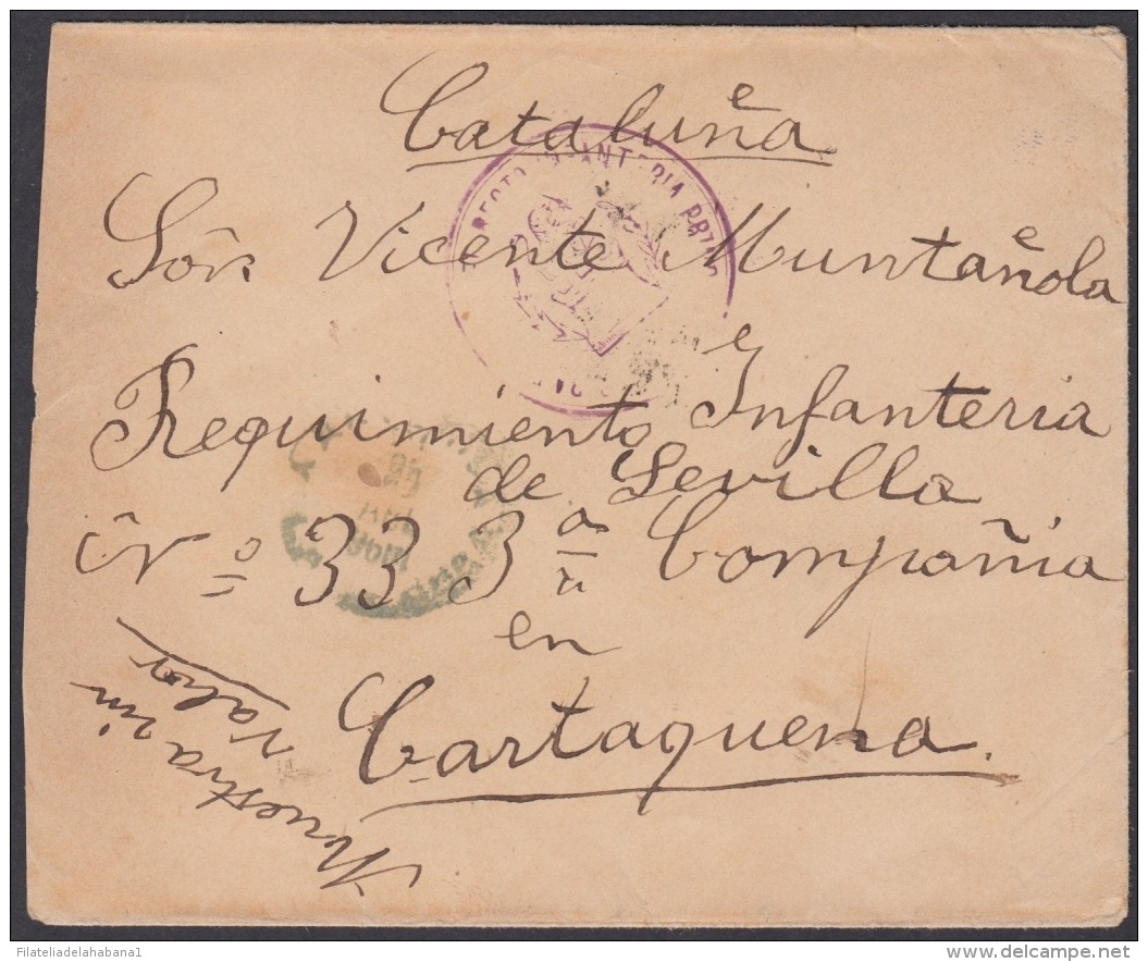 1898-H-71 CUBA ESPAÑA SPAIN. 1895. SPANISH AMERICAN WAR. FRANQUICIA REG INFANTERIA MUESTAR SIN VALOR. RECEPCION EN CARTA - Briefe U. Dokumente