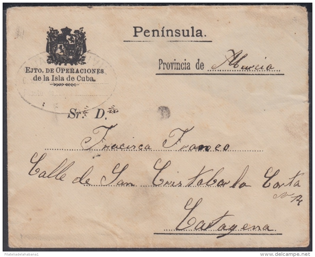 1898-H-73 CUBA ESPAÑA SPAIN. 1896. SPANISH AMERICAN WAR. FRANQUICIA EJERCITO OPERACIONES. GUARDIA CIVIL. RECEPCION EN MU - Cartas & Documentos