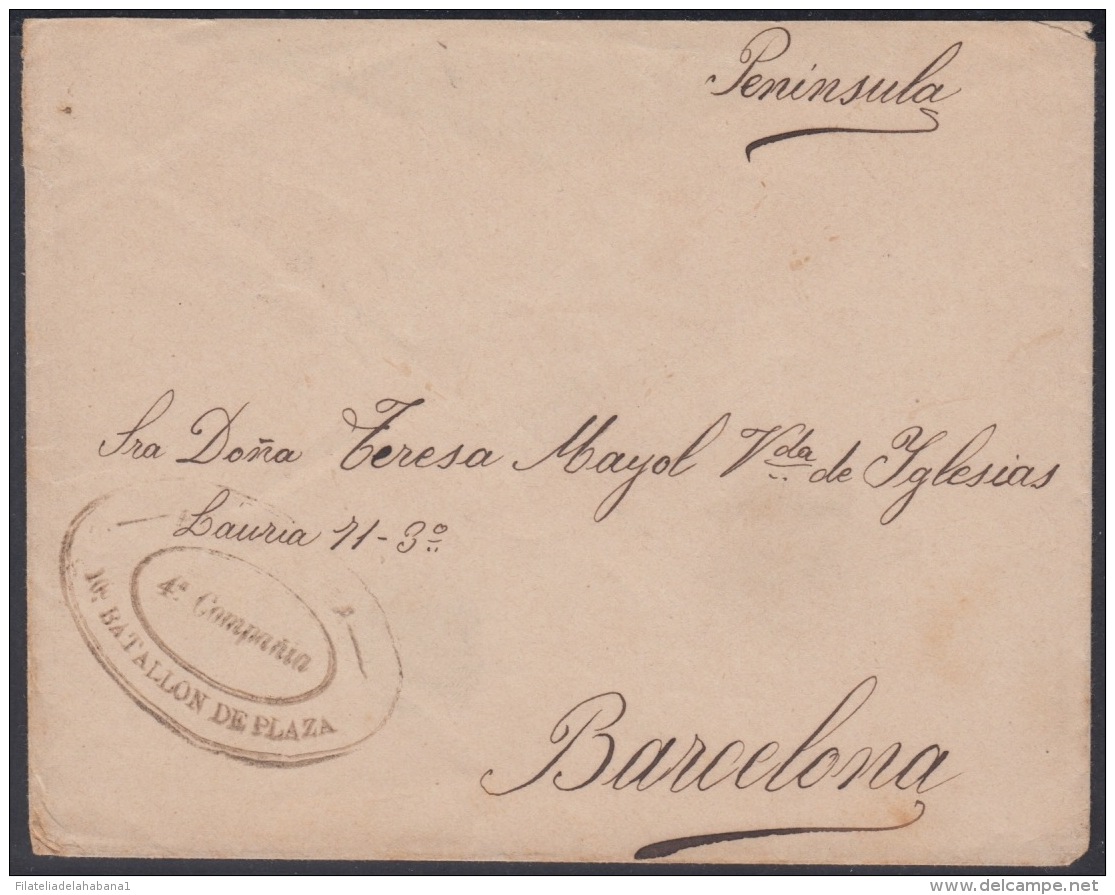 1898-H-76 CUBA ESPAÑA SPAIN. CIRCA 1896. SPANISH AMERICAN WAR. FRANQUICIA ARTILLERIA 4 Co, 10 BATALLON DE LA PLAZA. - Cartas & Documentos