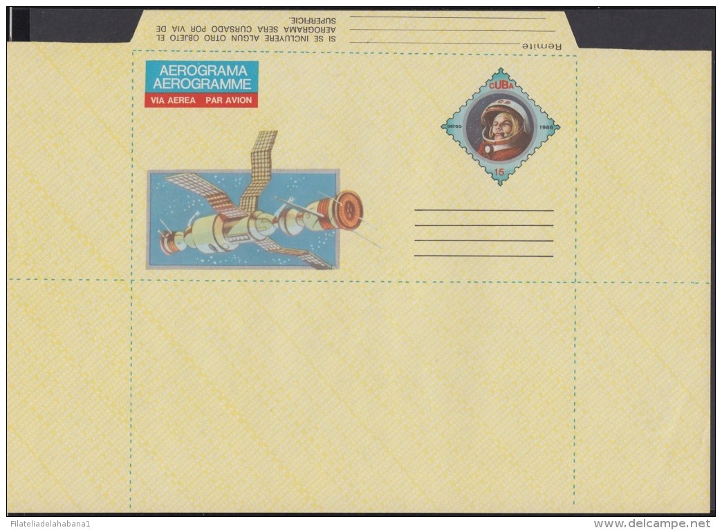 1986-EP-160 CUBA 1986 (LG1431) UNFOLDED POSTAL STATIONERY AEROGRAMME COSMOS GAGARIN RUSSIA, COMPLEJO SOYUZ ASTRONAUTICS - Briefe U. Dokumente
