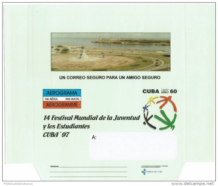 1997-EP-50 CUBA 1997 (LG1437) UNFOLDED POSTAL STATIONERY AEROGRAMME FESTIVAL DE LA JUVENTUD Y LOS ESTUDIANTES. - Cartas & Documentos