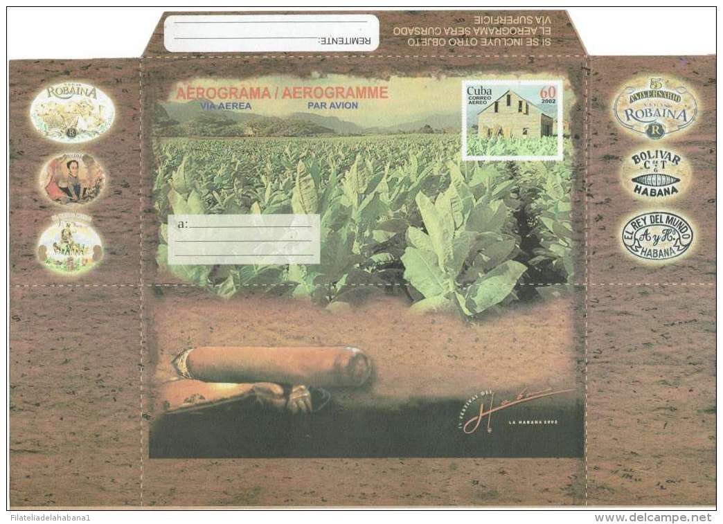 2002-EP-40 CUBA 2002 (LG1442) UNFOLDED POSTAL STATIONERY AEROGRAMME TABACO TOBACCO ROBAINA. - Briefe U. Dokumente