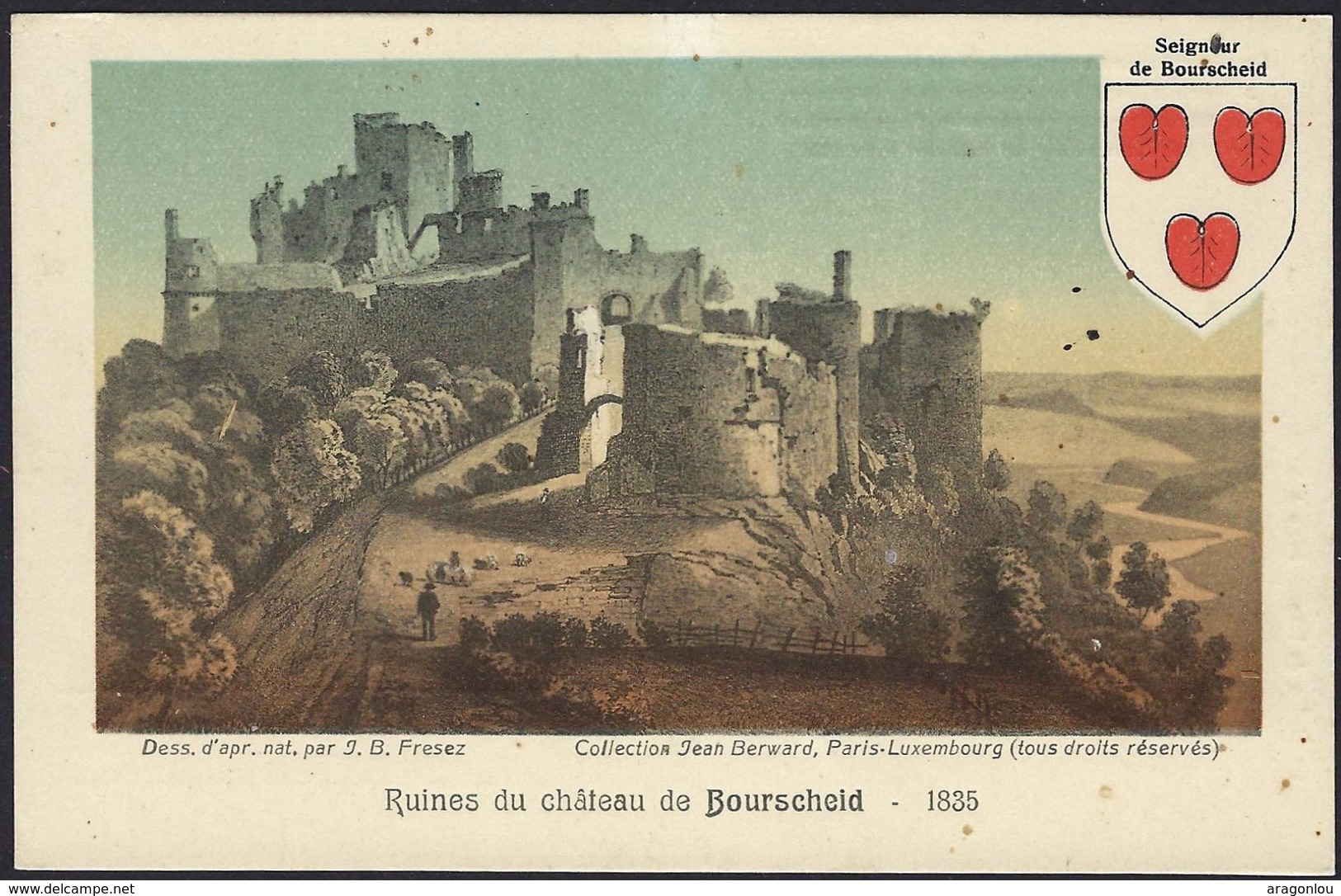 Ruines Du Château De Bourscheid -1835, Carte Artistique, Nouveau (2scans) - Burscheid