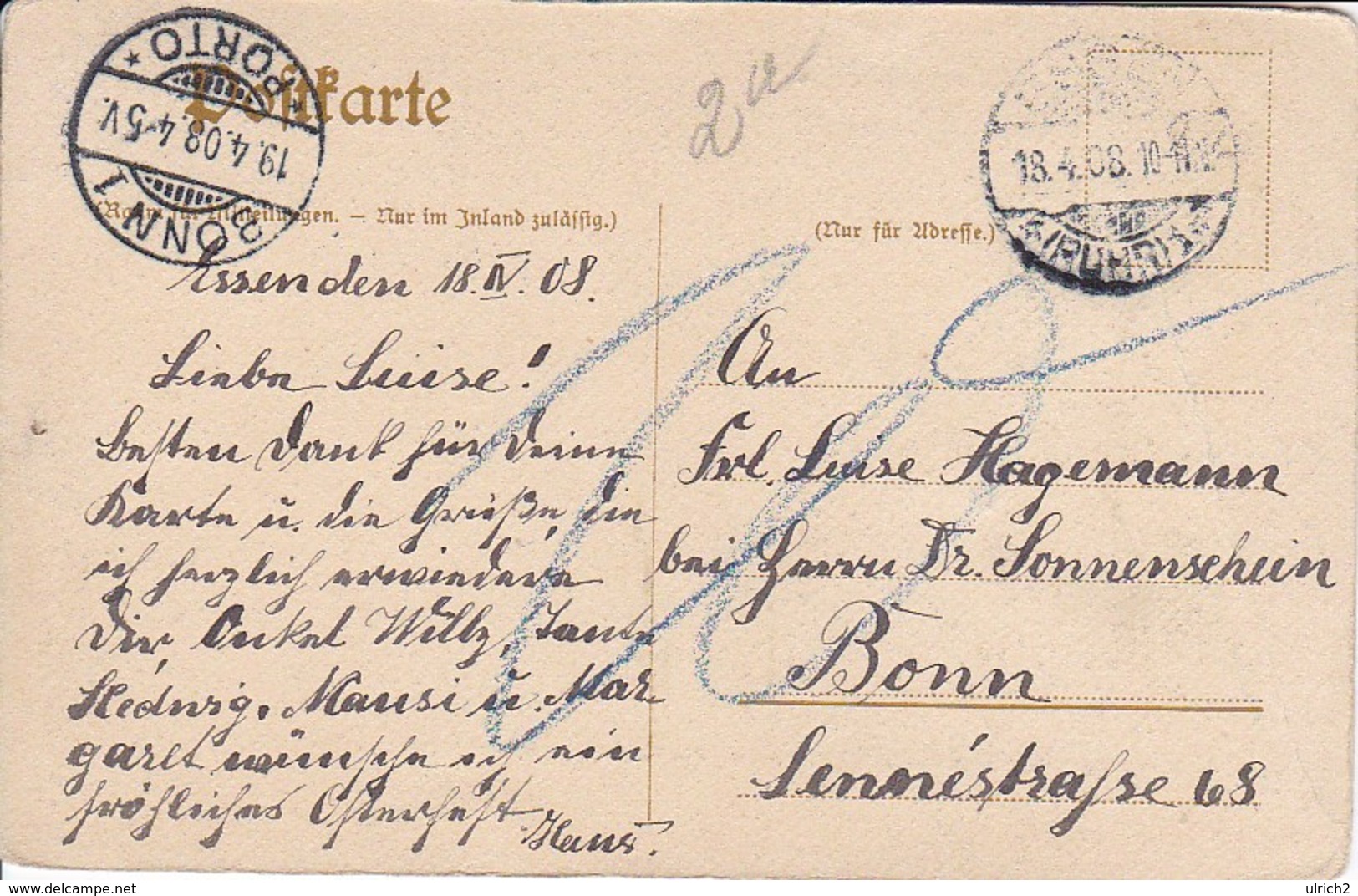 AK Wilhelm I. - Kaiser König - Nachporto - 1908 (36122) - Königshäuser