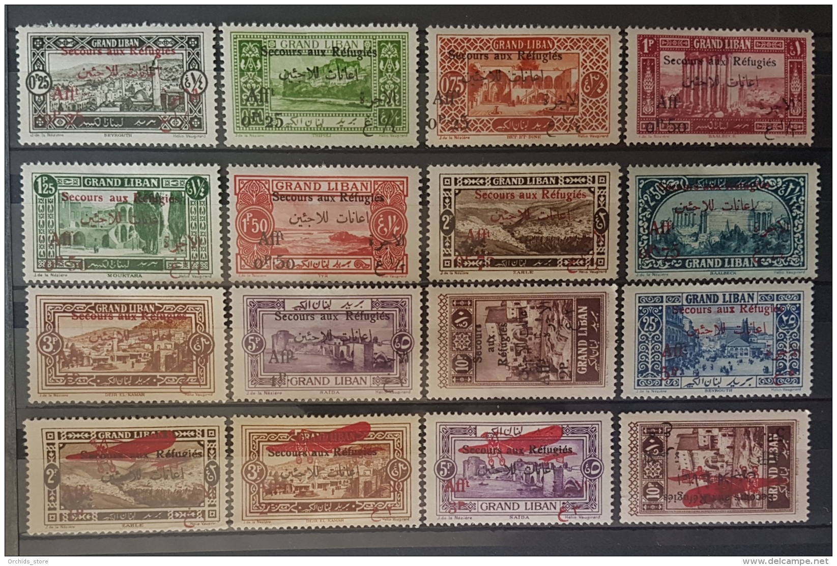E11US - Lebanon 1926 SG 79-94 Complete Set 16v. Mint - War Refugee Charity Stamps - Lebanon