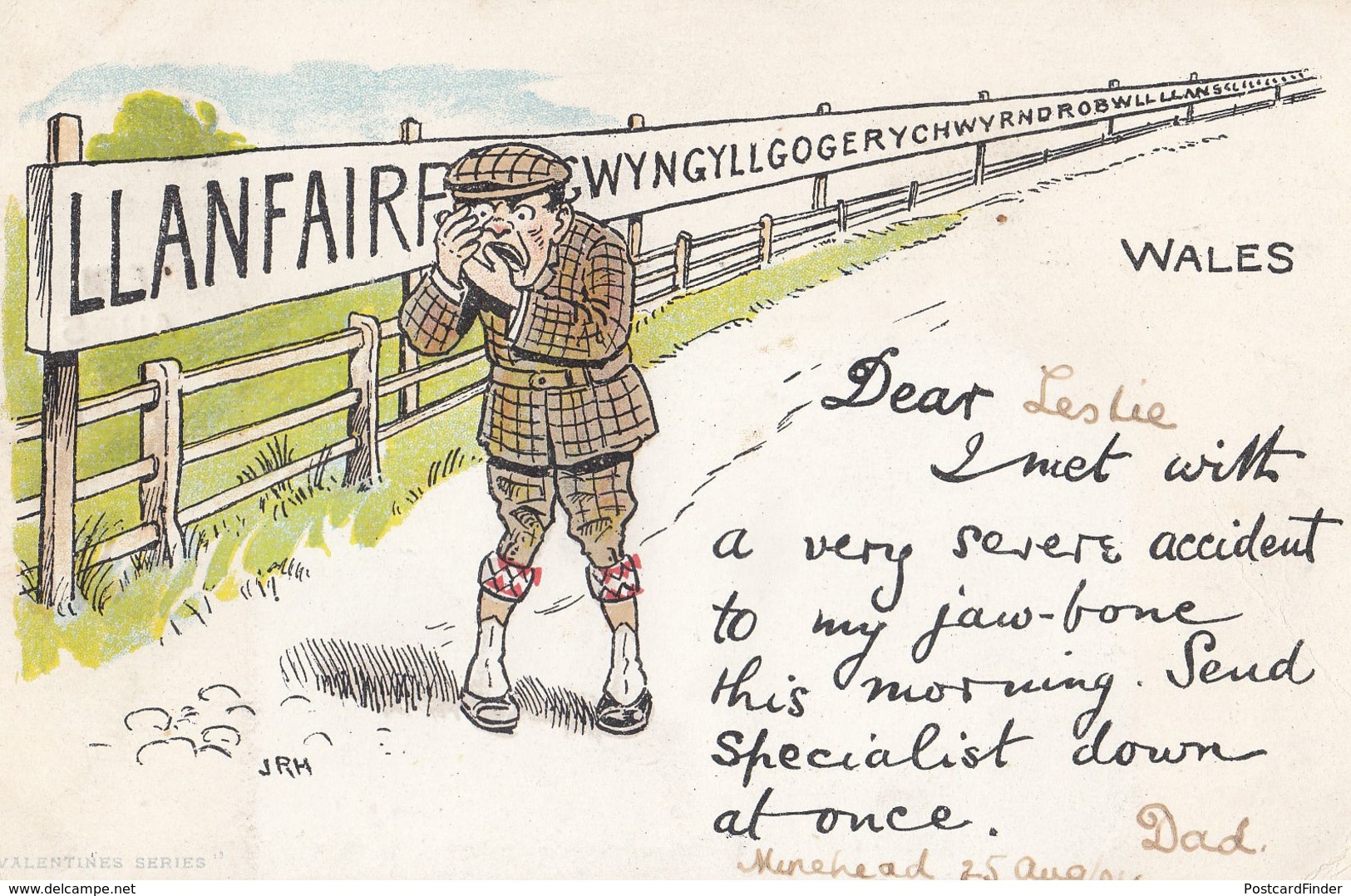 Llanfair Welsh Jaw Broken Mouth Medical Comic Railway Postcard - Humour