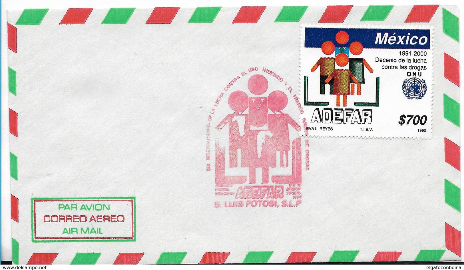 MEXICO 1990, DECADE OF FIGHT AGAINST DRUGS, 1991- 2000, FDC, FIRST DAY COVER - Messico