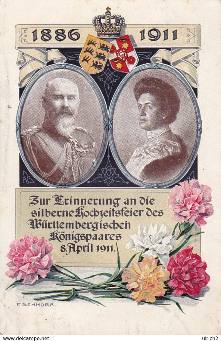 AK Zur Erinnerung An Die Silberne Hochzeitsfeier Des Württembergischen Königspaares 1911 (36125) - Königshäuser