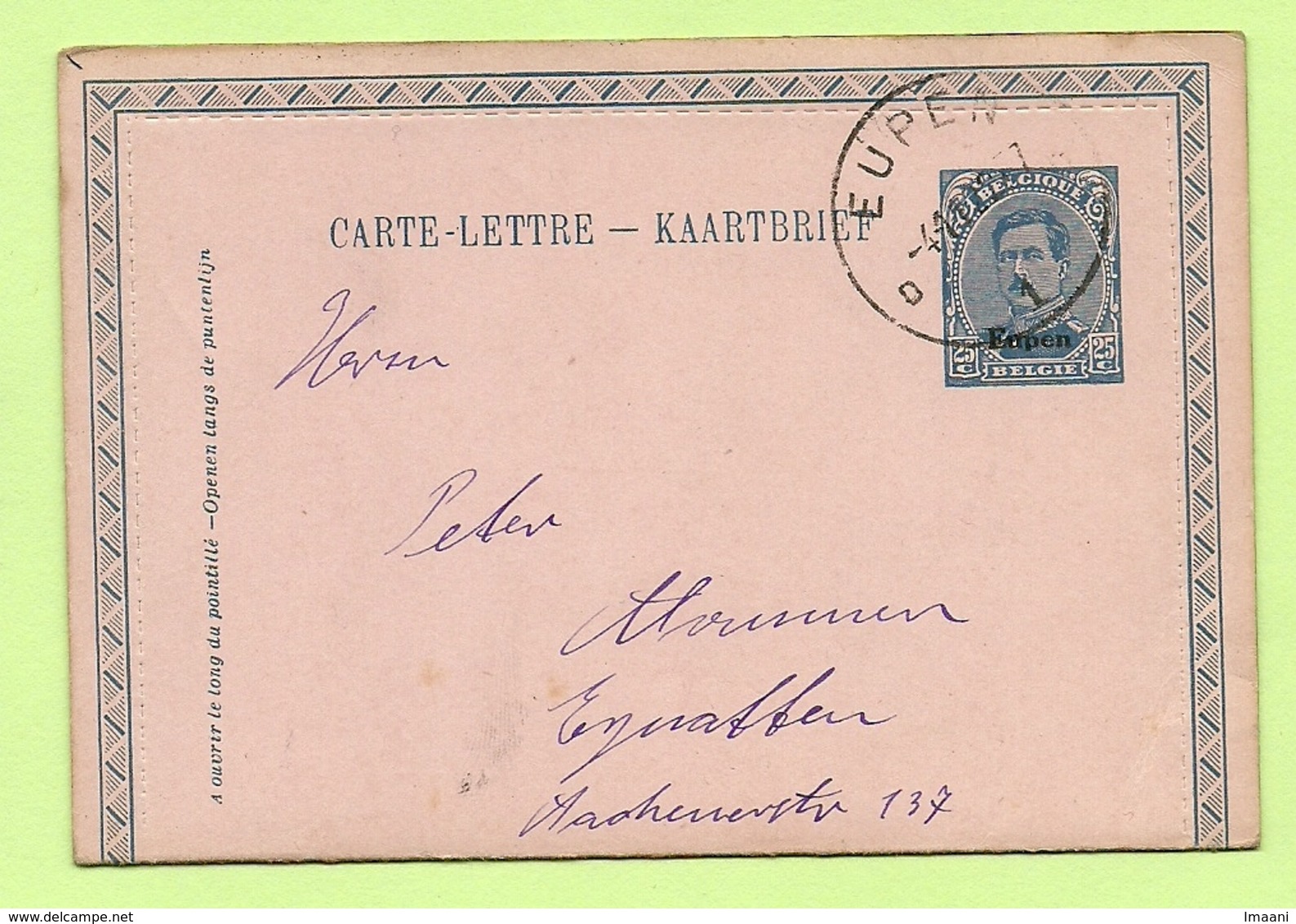 Kaartbrief (Carte-lettre) (opdruk EUPEN) Met Stempel EUPEN 1 (K4948) - OC55/105 Eupen & Malmédy