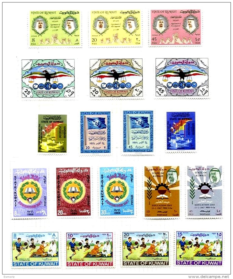 KUWAIT, Commemoratives, Yv 287/89, 298/300, 309/10, 325/26, 329/31, 338/39, 375/78, * MLH, F/VF, Cat. &euro; 23 - Koweït