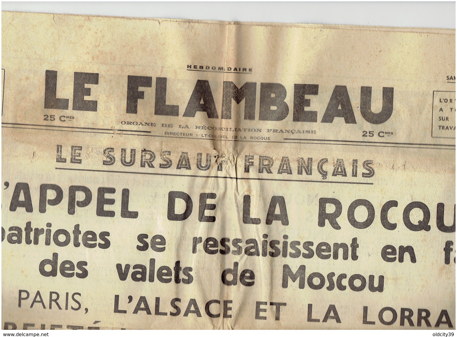 LE FLAMBEAU Du 17 Octobre 1936 ; DE LA ROCQUE - Autres & Non Classés