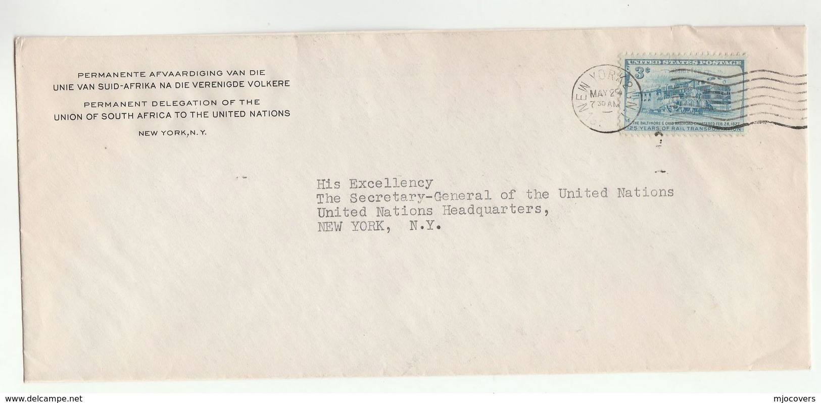 1950s SOUTH AFRICA DELEGATION To UN SECRETARY GENERAL Cover United Nations Usa Stamps Diplomatic - Briefe U. Dokumente