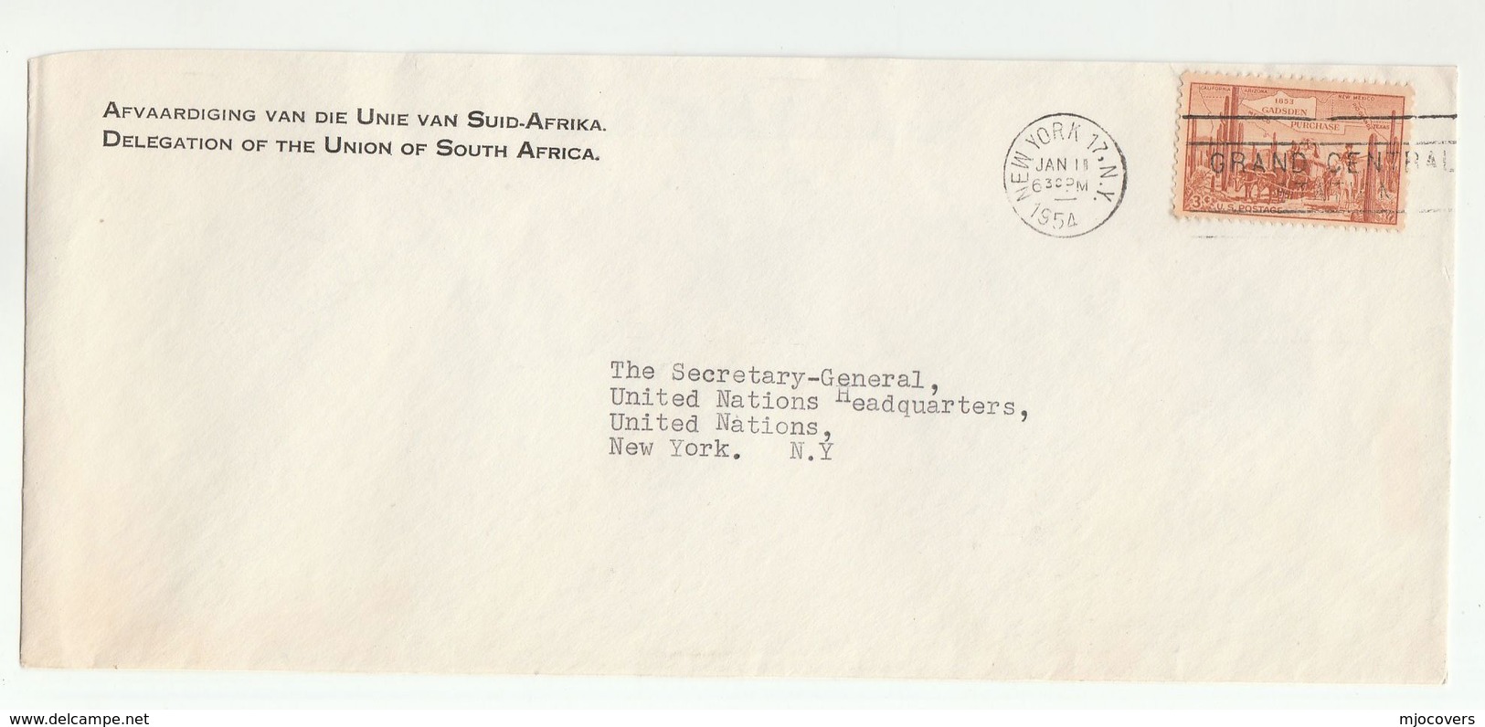 1954 SOUTH AFRICA DELEGATION To UN SECRETARY GENERAL Cover United Nations Usa Stamps Diplomatic - Storia Postale