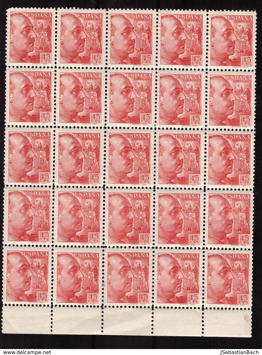 ESPAÑA . FRANCO SANCHEZ TODA. 45 CENTS. BLOQUE DE 25. MNH**.MUY BIEN CONSERVADOS - Nuevos