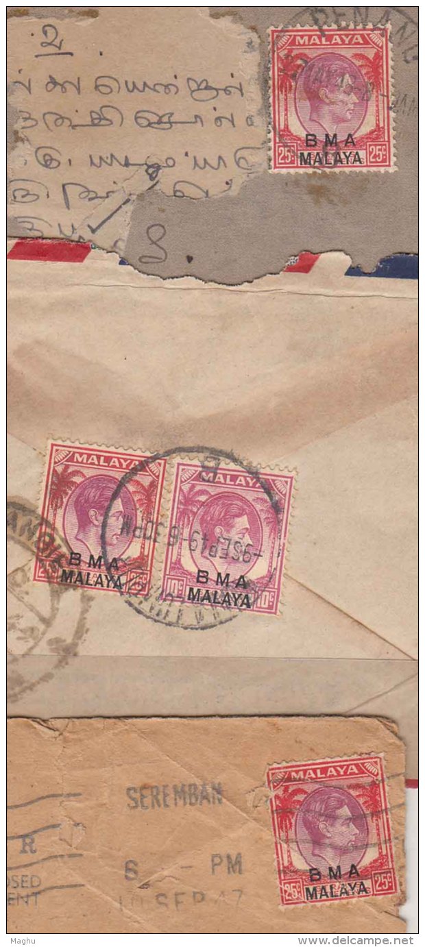 25c X 2 Diff, Paper (1945)? (3 No's) BMA Malaya Airmail, Air Letter + On Piece, Used , As Scan - Malaya (British Military Administration)