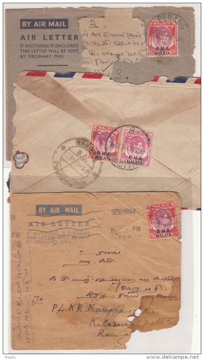 25c X 2 Diff, Paper (1945)? (3 No's) BMA Malaya Airmail, Air Letter + On Piece, Used , As Scan - Malaya (British Military Administration)