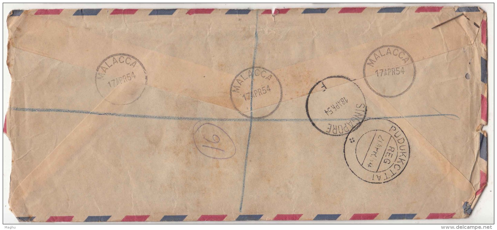 $1 And Other Values KGVI 1949 Used On Regd Airmail Cover, Malacca To India, Malyasia, Singapore Cds, As Scan - Malacca