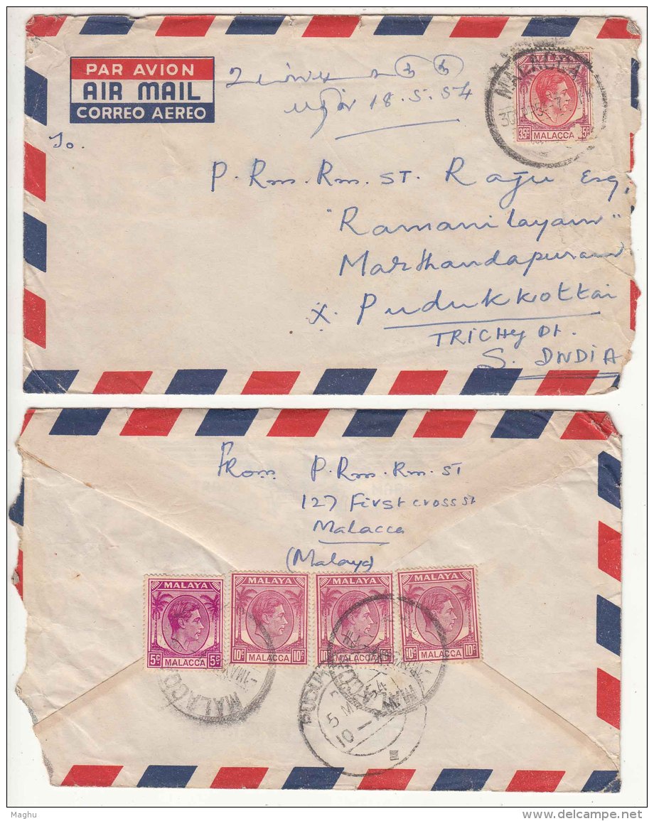35c + 5c + 10c  Of Malacca On Airmail 2 Cover Malaya  Air Letter, As Scan - Malacca