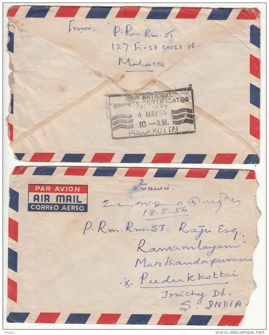 35c + 5c + 10c  Of Malacca On Airmail 2 Cover Malaya  Air Letter, As Scan - Malacca