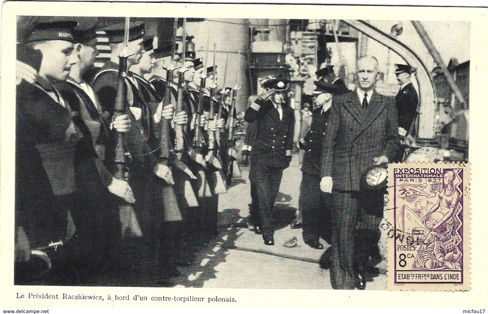 1945- Photo Du 6 3 45  De Pondicherry  " Le Président Raczkiéwicz ,à Bord D'un Contre-torpilleur Polonais " - Briefe U. Dokumente