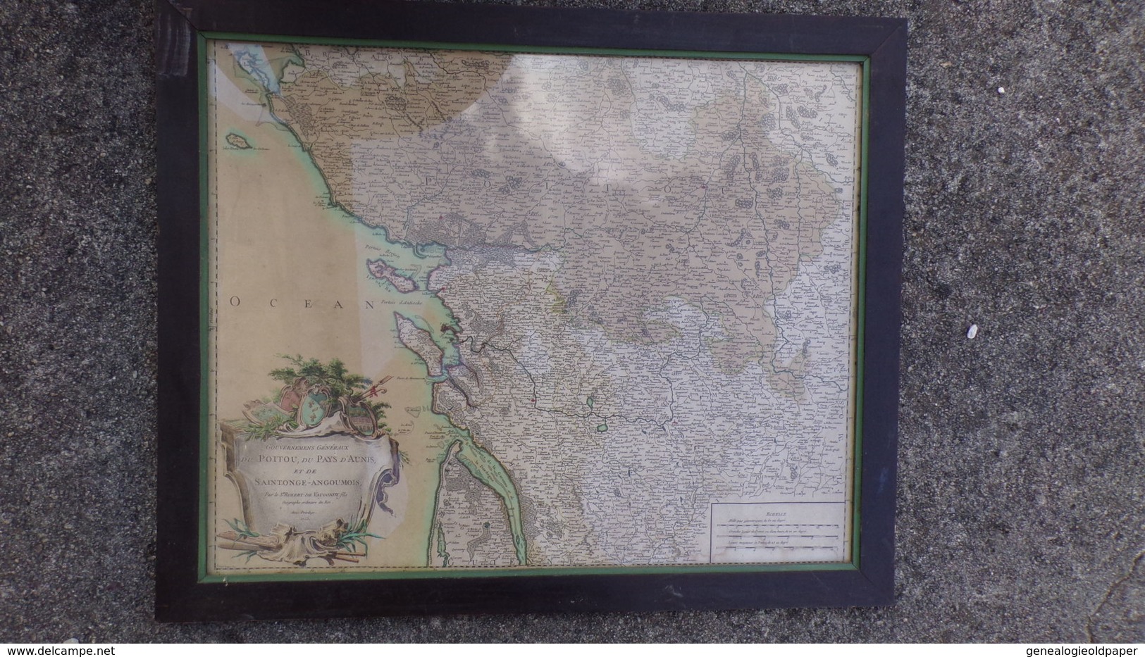 17-16-33-85-87-RARE CARTE GOUVERNEMENT GENERAUX DU POITOU- AUNIS-SAINTONGE-ANGOUMOIS-VAUGONDY 1753-ROYAN-ILE RE-OLERON- - Geographical Maps