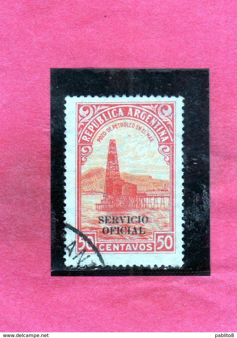 ARGENTINA 1938 1954 OFFICIAL STAMPS SERVICIO OFICIAL OIL WELL POZZO PETROLIFERO CENT. 50c USATO USED OBLITERE' - Officials