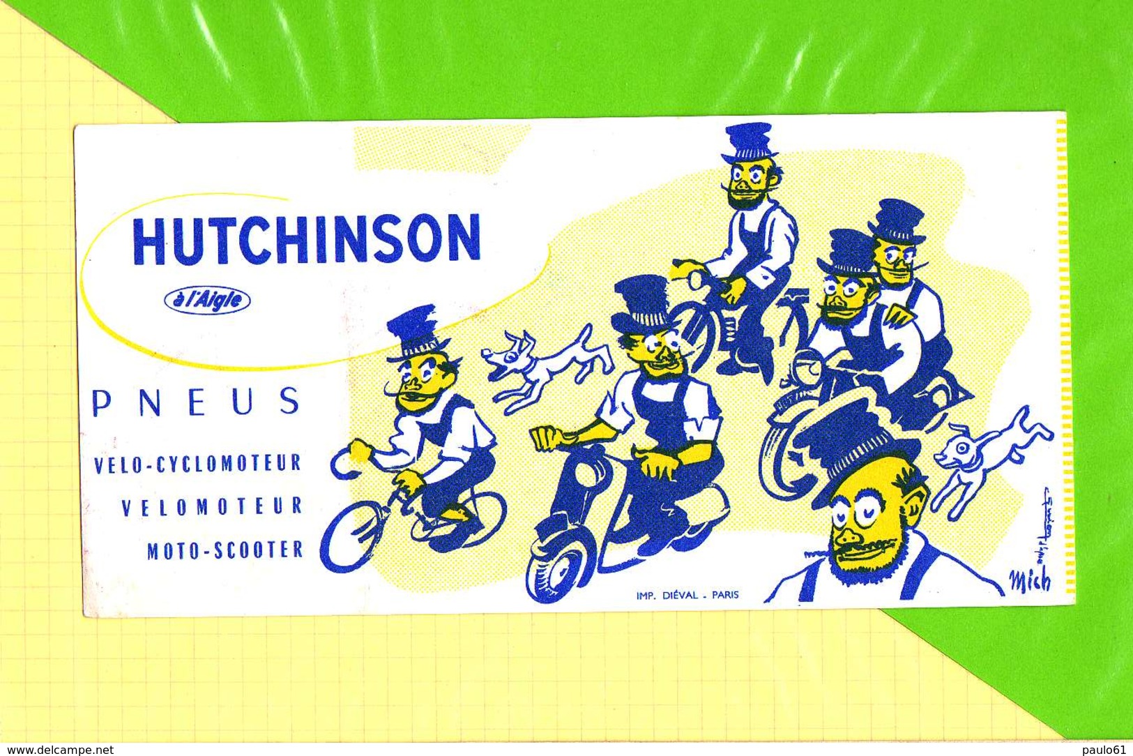 BUVARD &amp; Blotter Paper: Pneus HUTCHINSON  Velo Moto  Signé Mich - Moto & Vélo