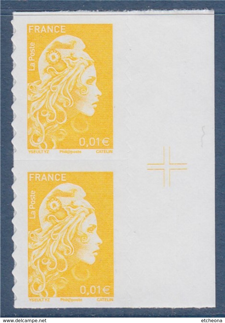 = Marianne L'Engagée 2018 Paire Verticale De Feuille 0.01€ N°1594 Neuf Type Adhésif Avec Croix Repère Sur BdF - 2018-2023 Marianne L'Engagée