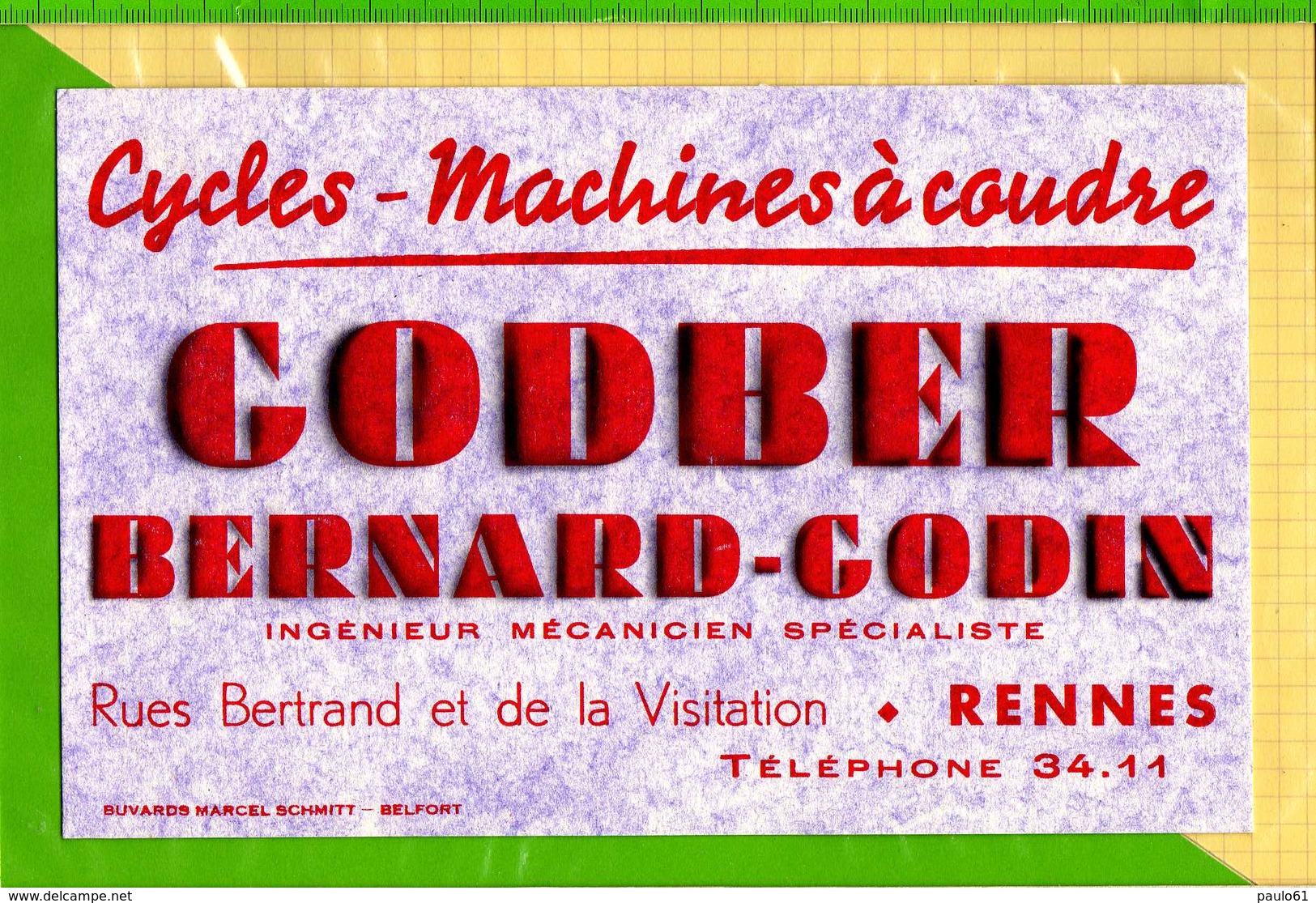 BUVARD &amp; Blotting Paper : Cycles Machines A Coudre GODBER BERNARD GODIN  Rennes - Bikes & Mopeds