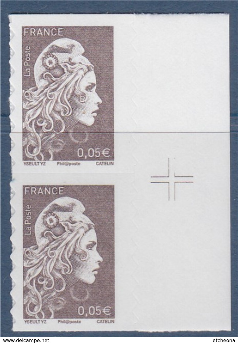 = Marianne L'Engagée 2018 Paire Verticale De Feuille 0.05€ N°1595 Neuf Type Adhésif Avec Croix Repère Sur BdF - 2018-2023 Marianne L'Engagée