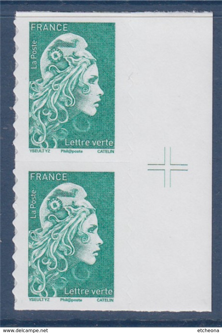 = Marianne L'Engagée 2018 Paire Verticale De Feuille TVP LV N°1598 Neuf Type Adhésif Avec Croix Repère Sur BdF - 2018-2023 Marianne L'Engagée