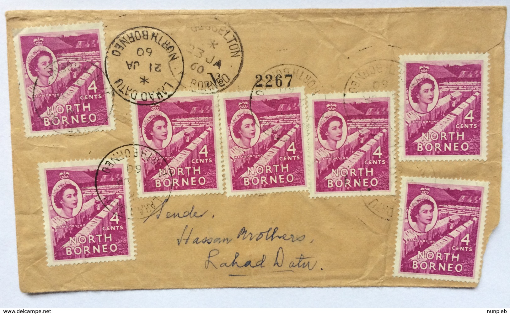 NORTH BORNEO 1960 Registered Lahad Datu Cover - Multi-stamped See Front And Rear Sent To Internally To Jesselton - North Borneo (...-1963)